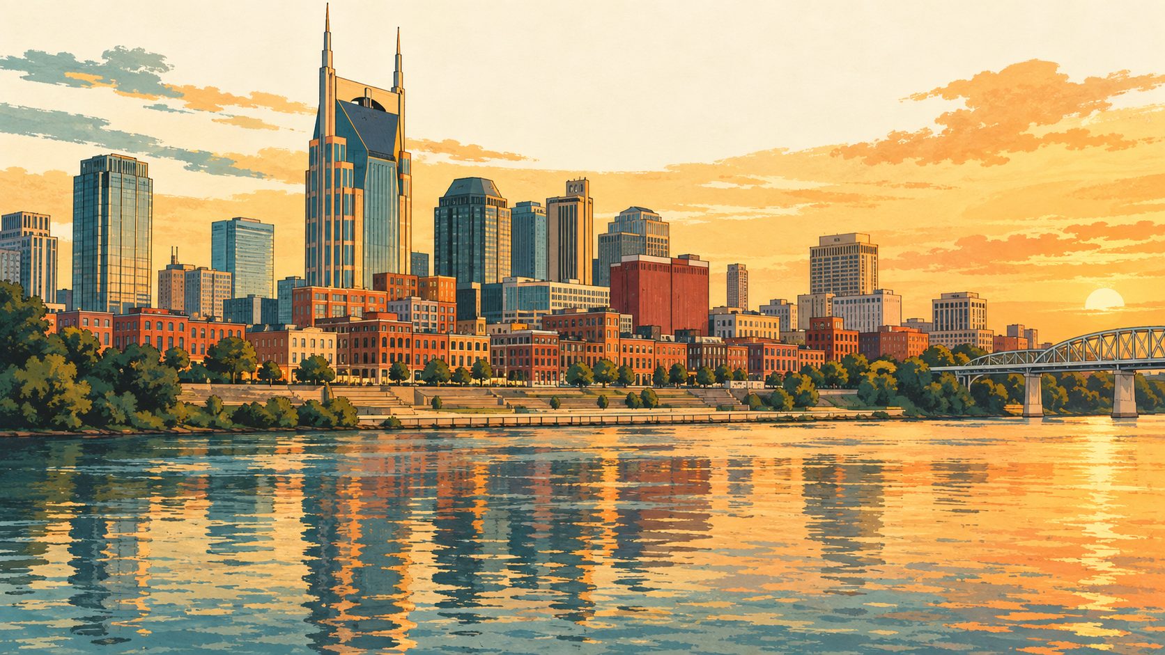 Color drawing of the Nashville, Tennessee skyline